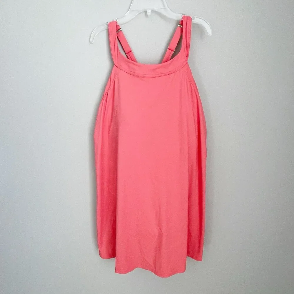 Land's End Plus Size 16W Coral Cross Back Swim Dress Tummy Control